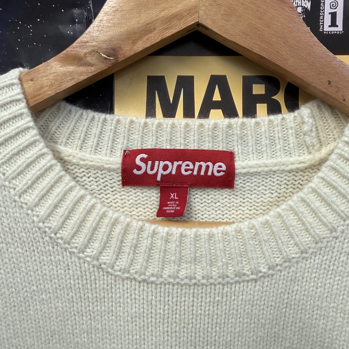 SUPREME FW25 CREAM ANGORA SCRIPT WOOL SWEATER