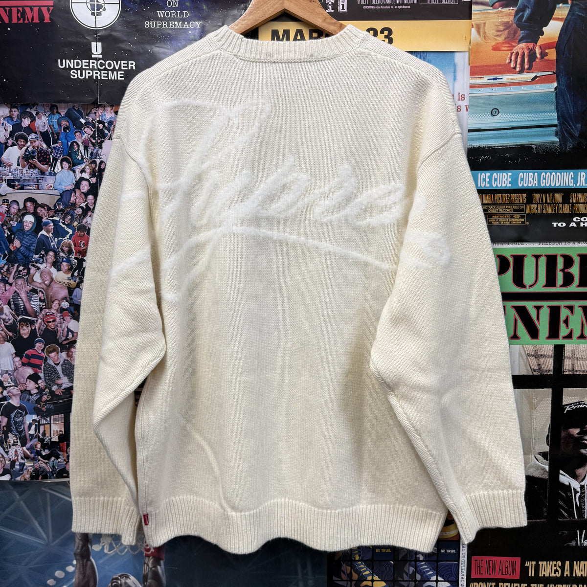 SUPREME FW25 CREAM ANGORA SCRIPT WOOL SWEATER