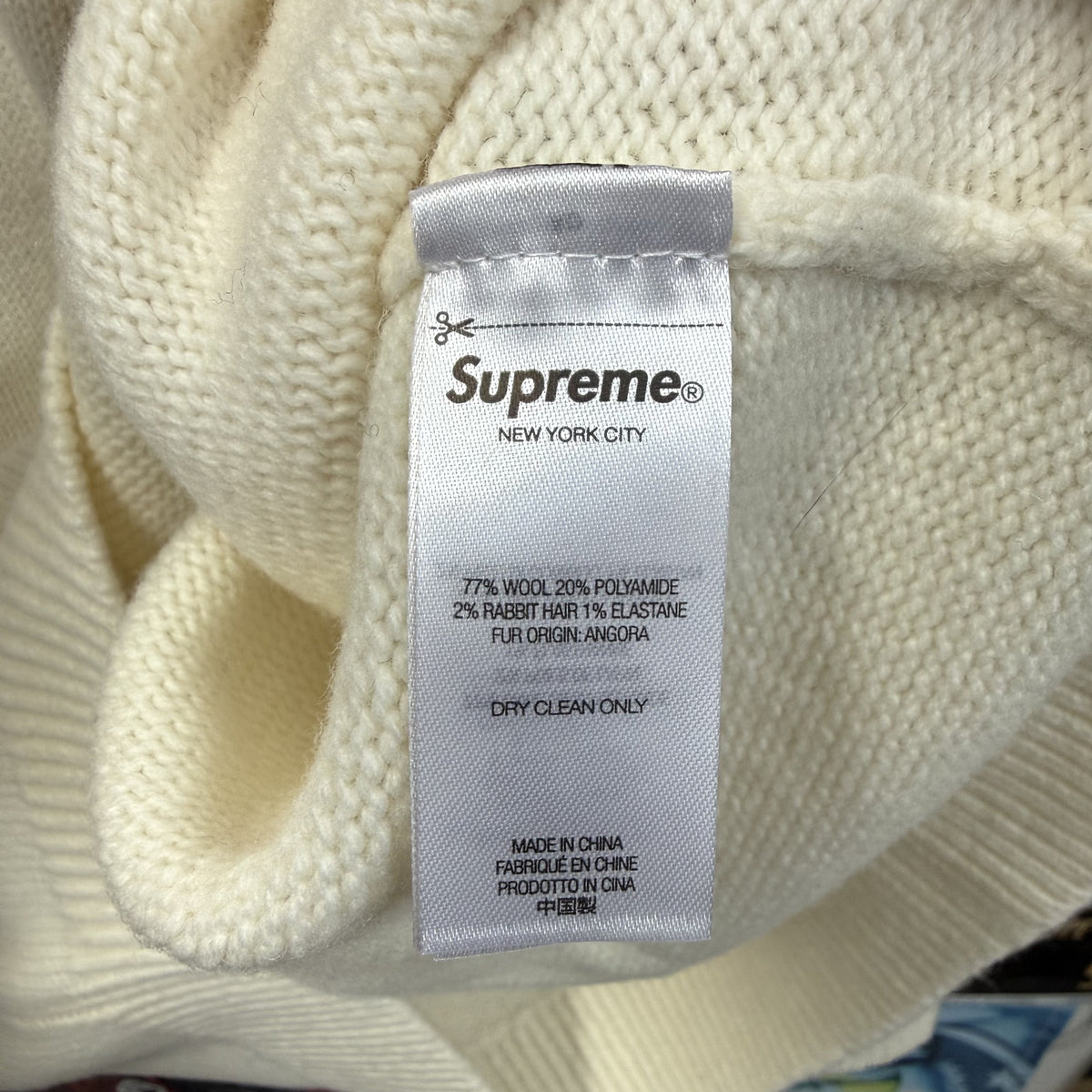 SUPREME FW25 CREAM ANGORA SCRIPT WOOL SWEATER