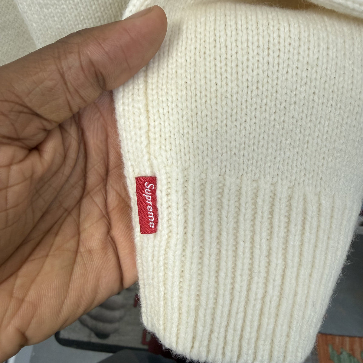 SUPREME FW25 CREAM ANGORA SCRIPT WOOL SWEATER
