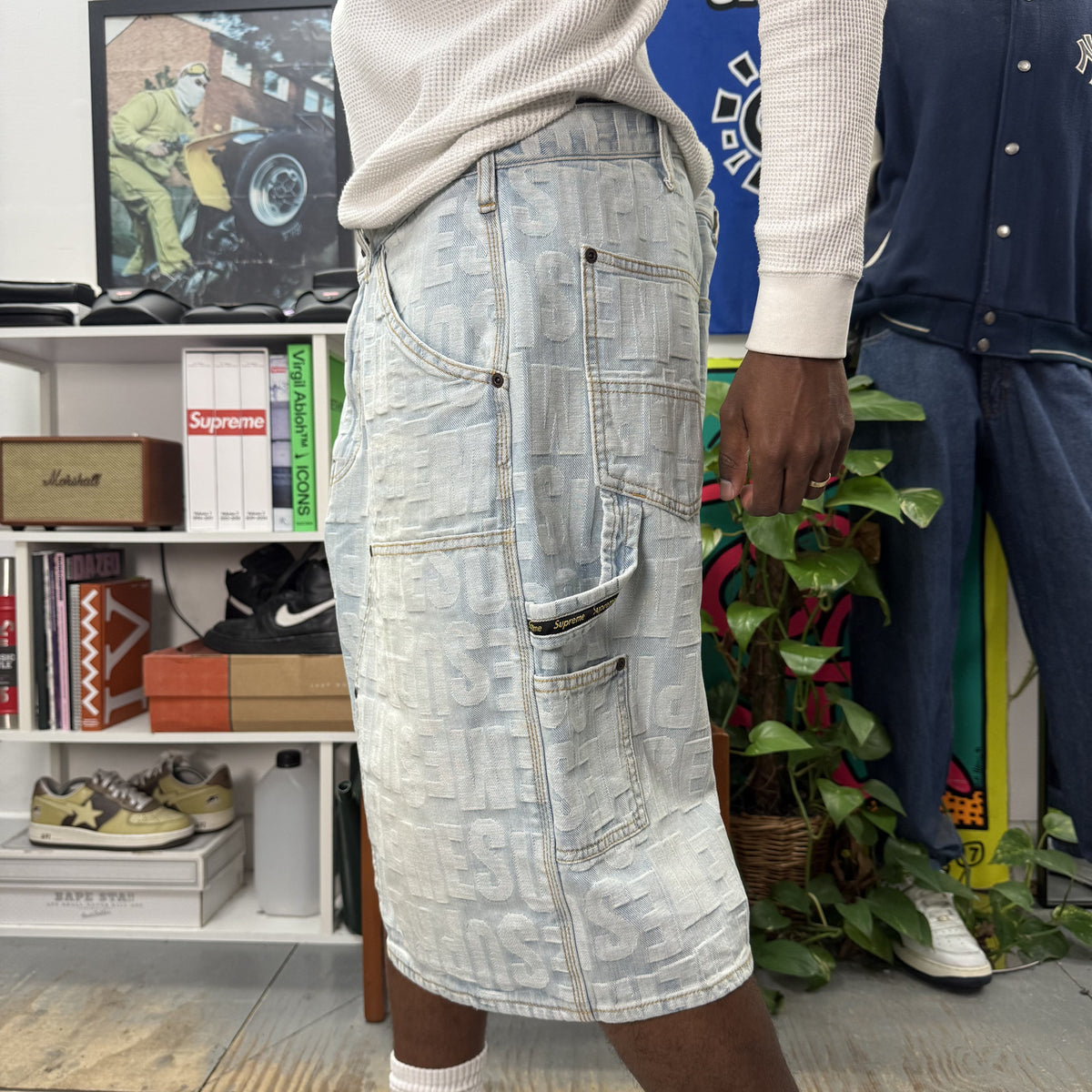 SUPREME SS26 REPEAT JACQUARD DOUBLE KNEE DENIM SHORTS