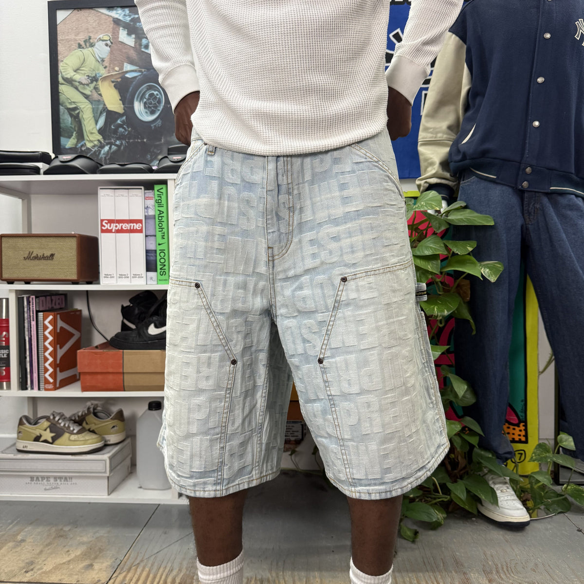 SUPREME SS26 REPEAT JACQUARD DOUBLE KNEE DENIM SHORTS
