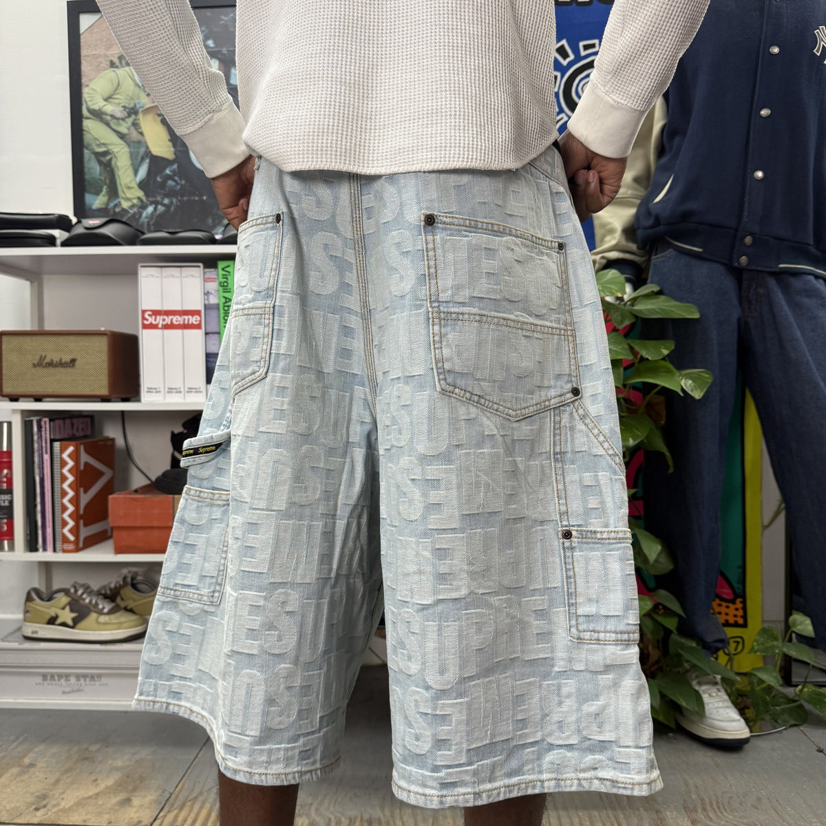 SUPREME SS26 REPEAT JACQUARD DOUBLE KNEE DENIM SHORTS