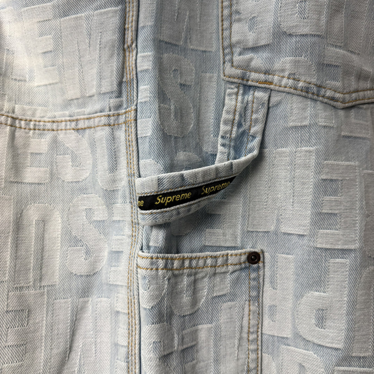 SUPREME SS26 REPEAT JACQUARD DOUBLE KNEE DENIM SHORTS