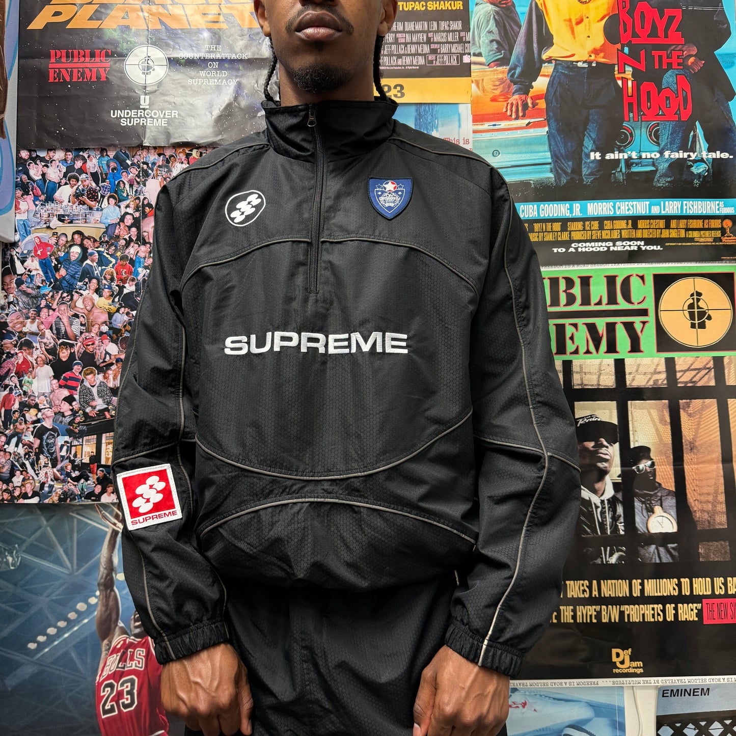 SUPREME FW24 BLACK REFLECTIVE PIPING PULLOVER JACKET