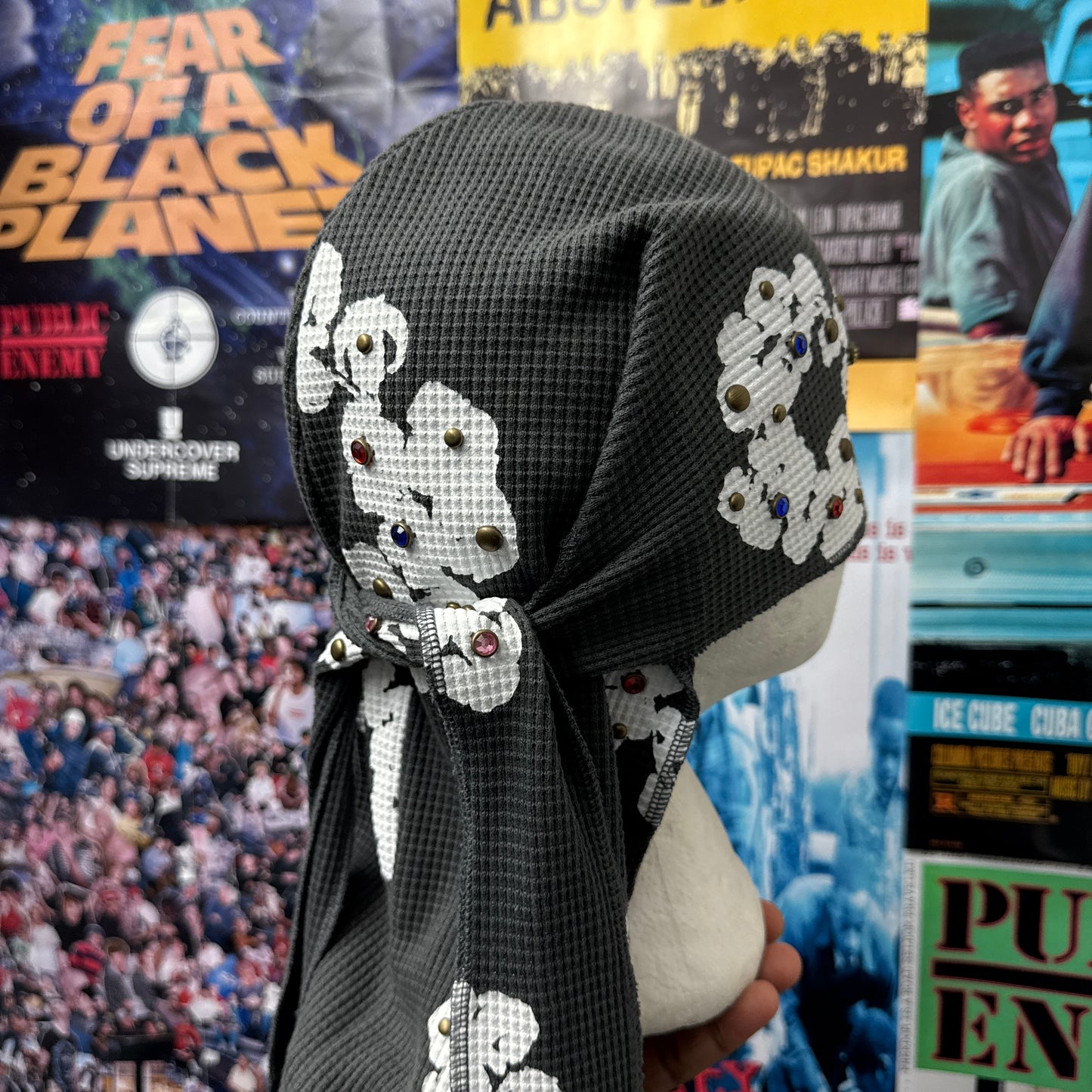 DENIM TEARS SS24 RHINESTONE COTTON WREATH DURAG