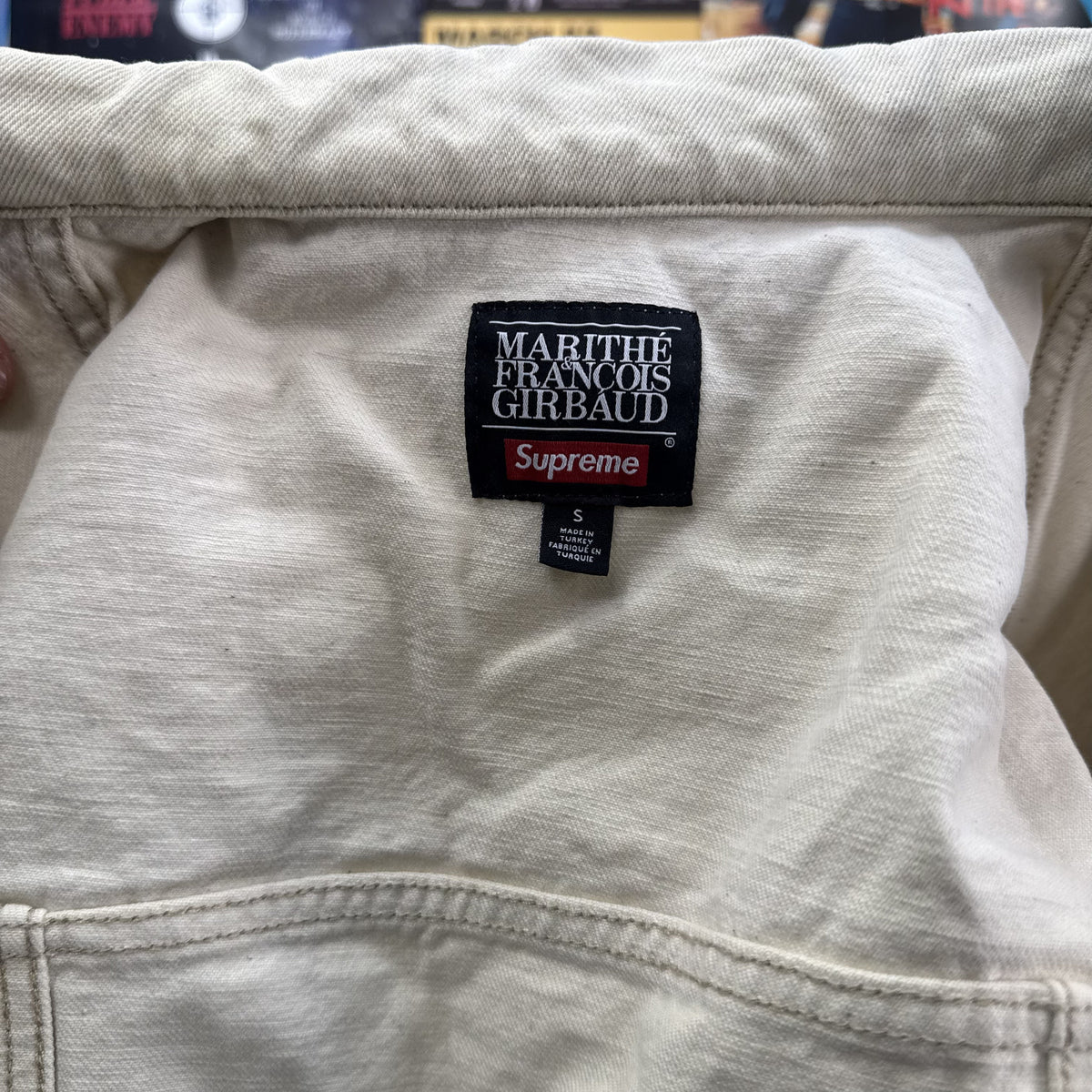 SUPREME MARITHE FRANCOIS GIRBAUD SS25 BEIGE DENIM TRUCKER JACKET