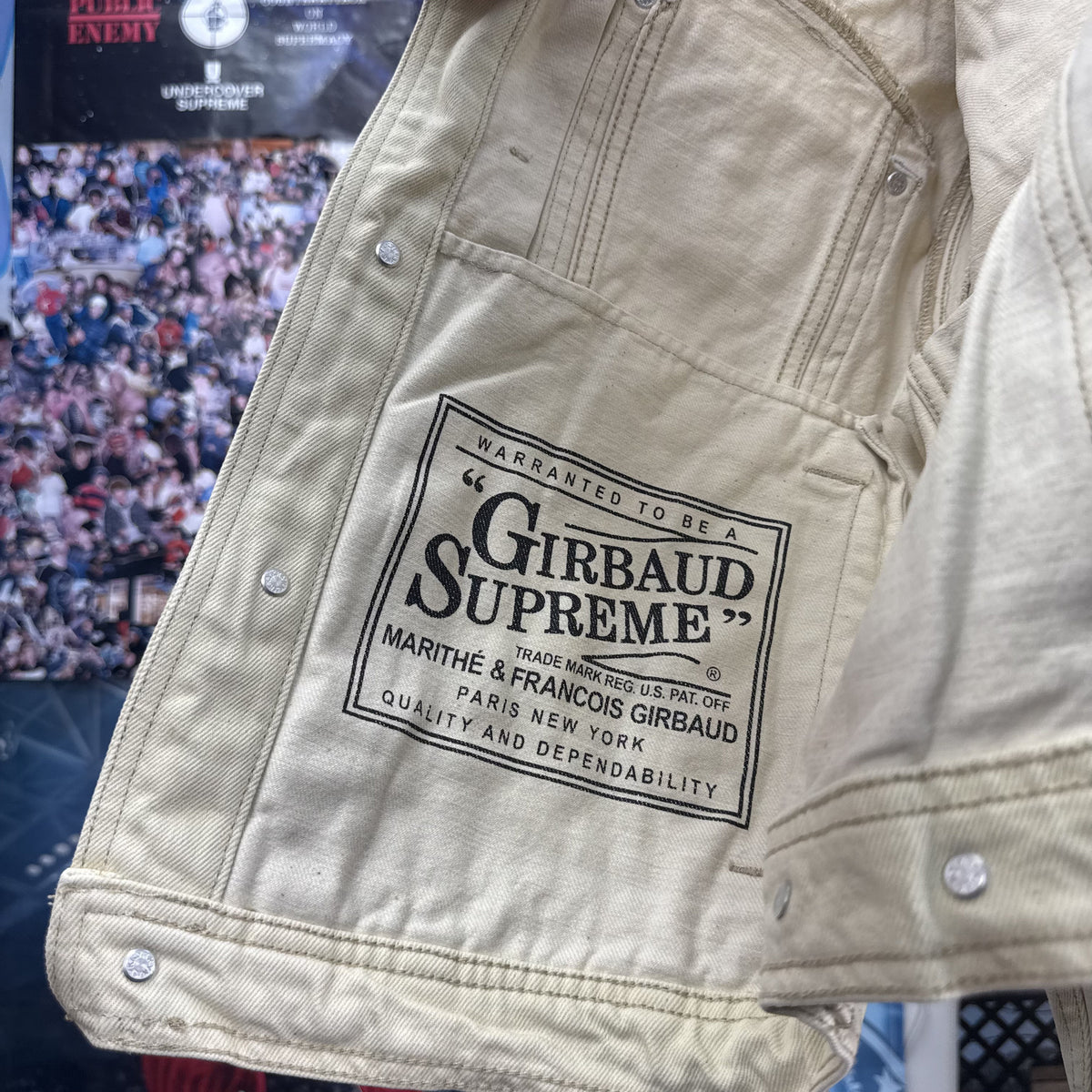 SUPREME MARITHE FRANCOIS GIRBAUD SS25 BEIGE DENIM TRUCKER JACKET