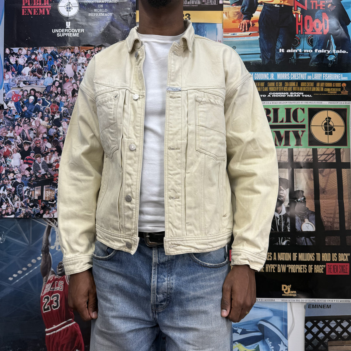 SUPREME MARITHE FRANCOIS GIRBAUD SS25 BEIGE DENIM TRUCKER JACKET