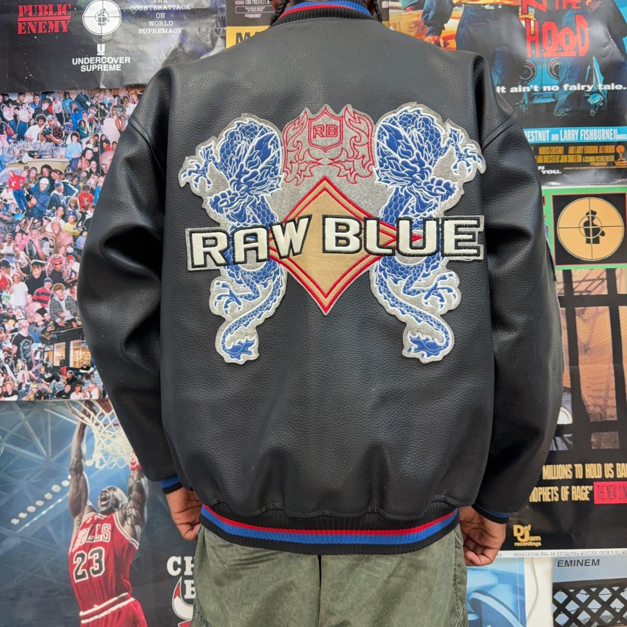 RAW BLUE VINTAGE LEATHER VARSITY JACKET