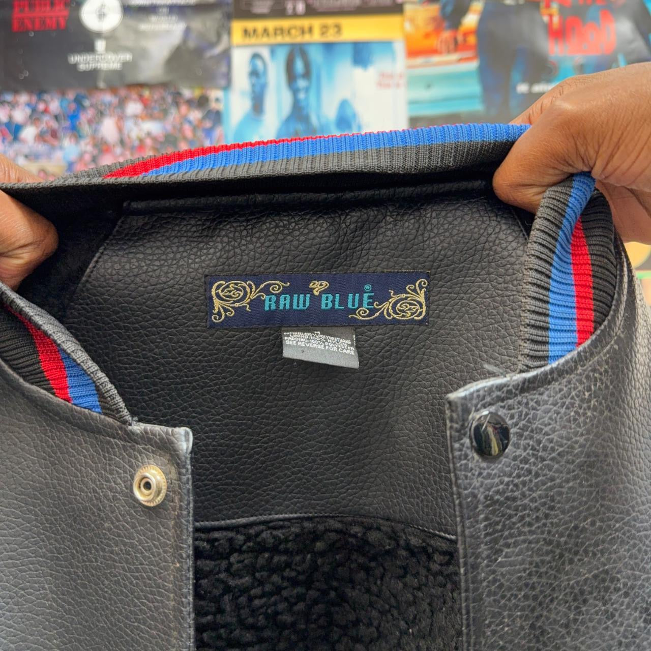 RAW BLUE VINTAGE LEATHER VARSITY JACKET