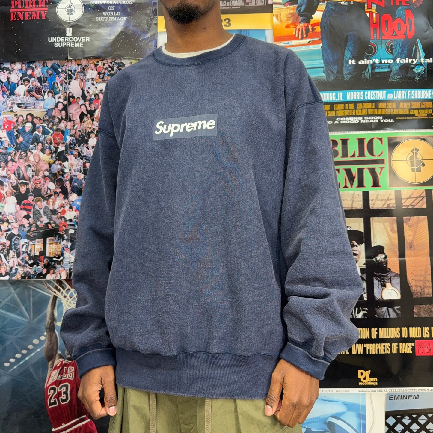 SUPREME SS25 NAVY BOX LOGO CREWNECK