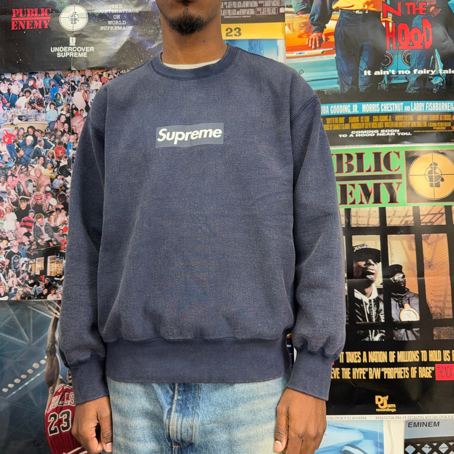 SUPREME SS25 NAVY BOX LOGO CREWNECK