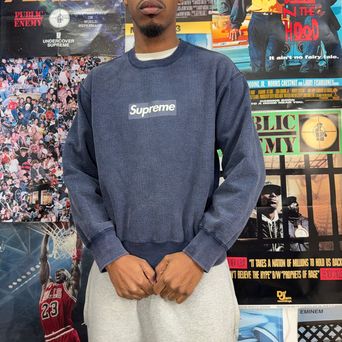 SUPREME SS25 NAVY BOX LOGO CREWNECK