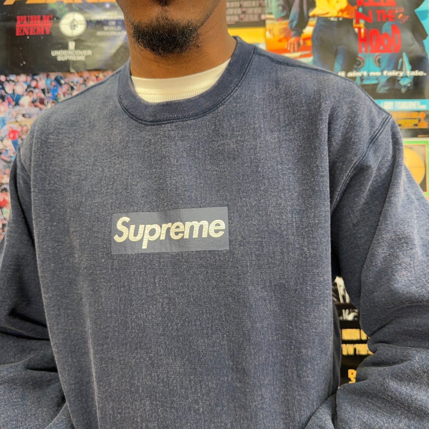 SUPREME SS25 NAVY BOX LOGO CREWNECK