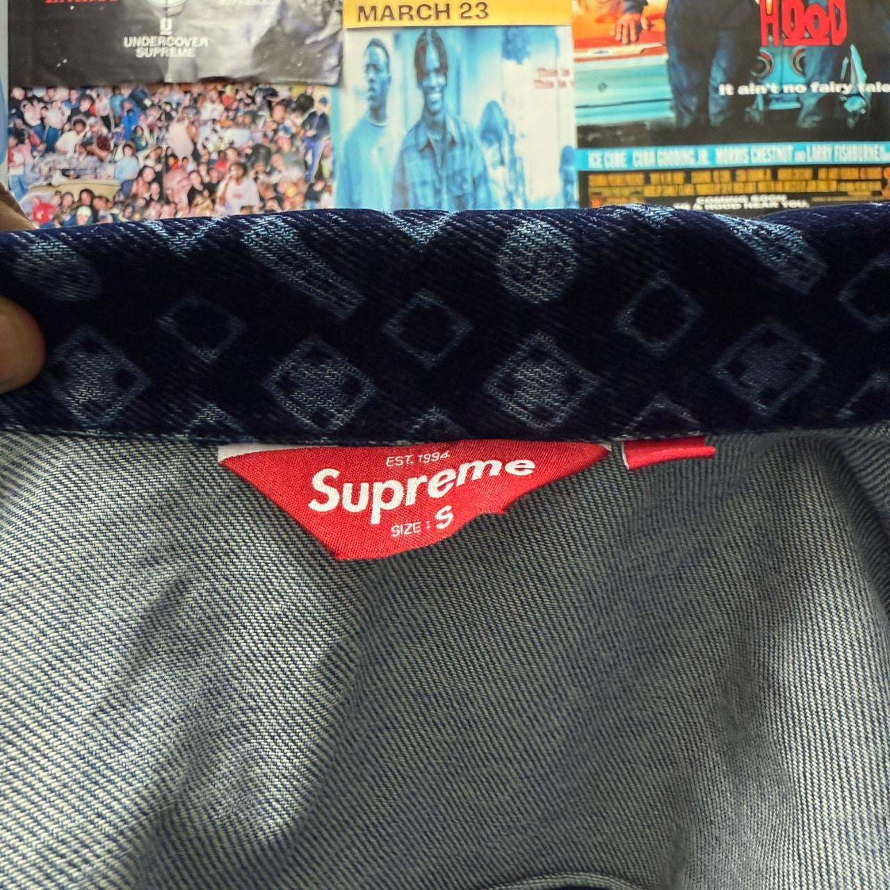 SUPREME SS24 FLOCKED DENIM TRUCKER JACKET