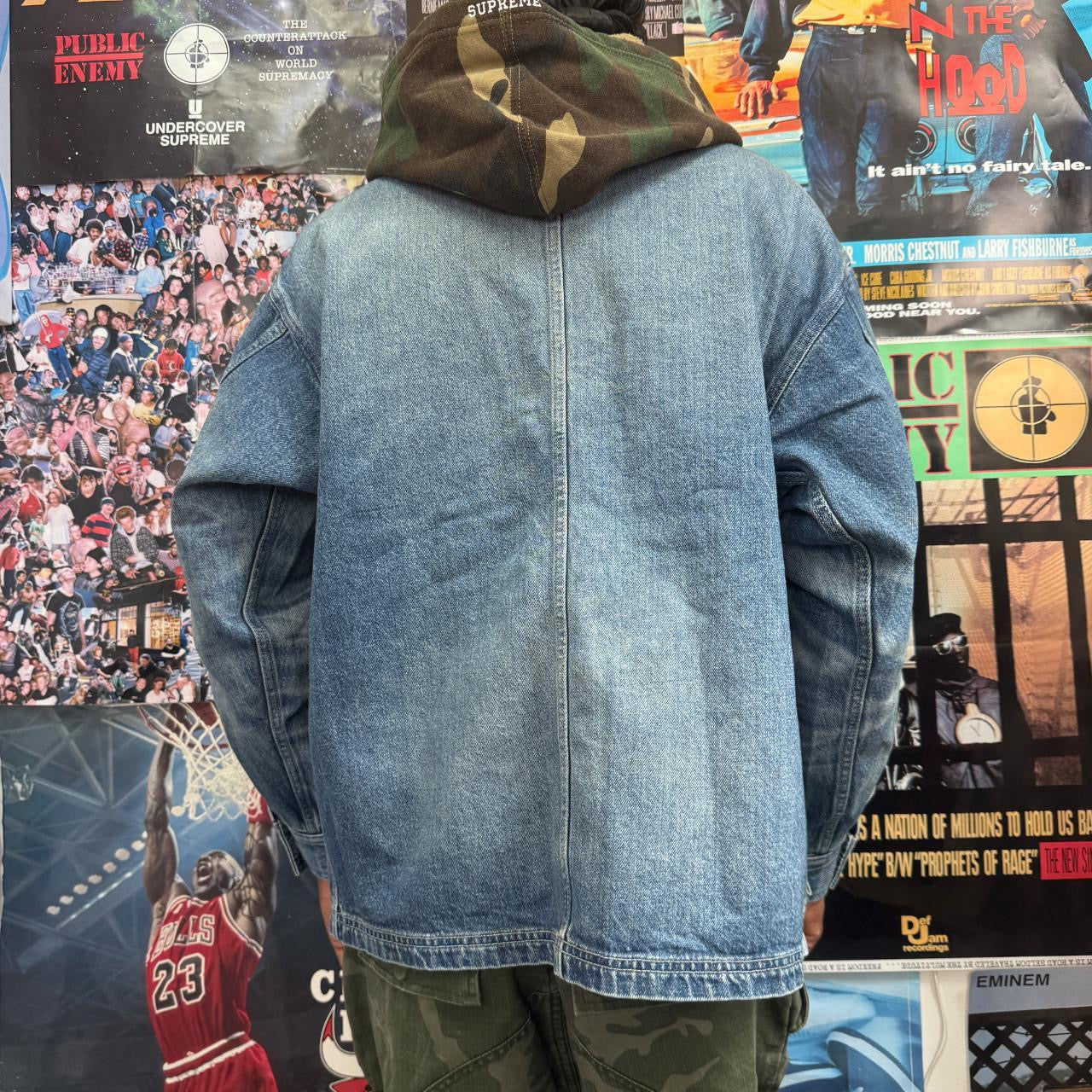 SUPREME SS25 DENIM WORN HOODED CHORE COAT