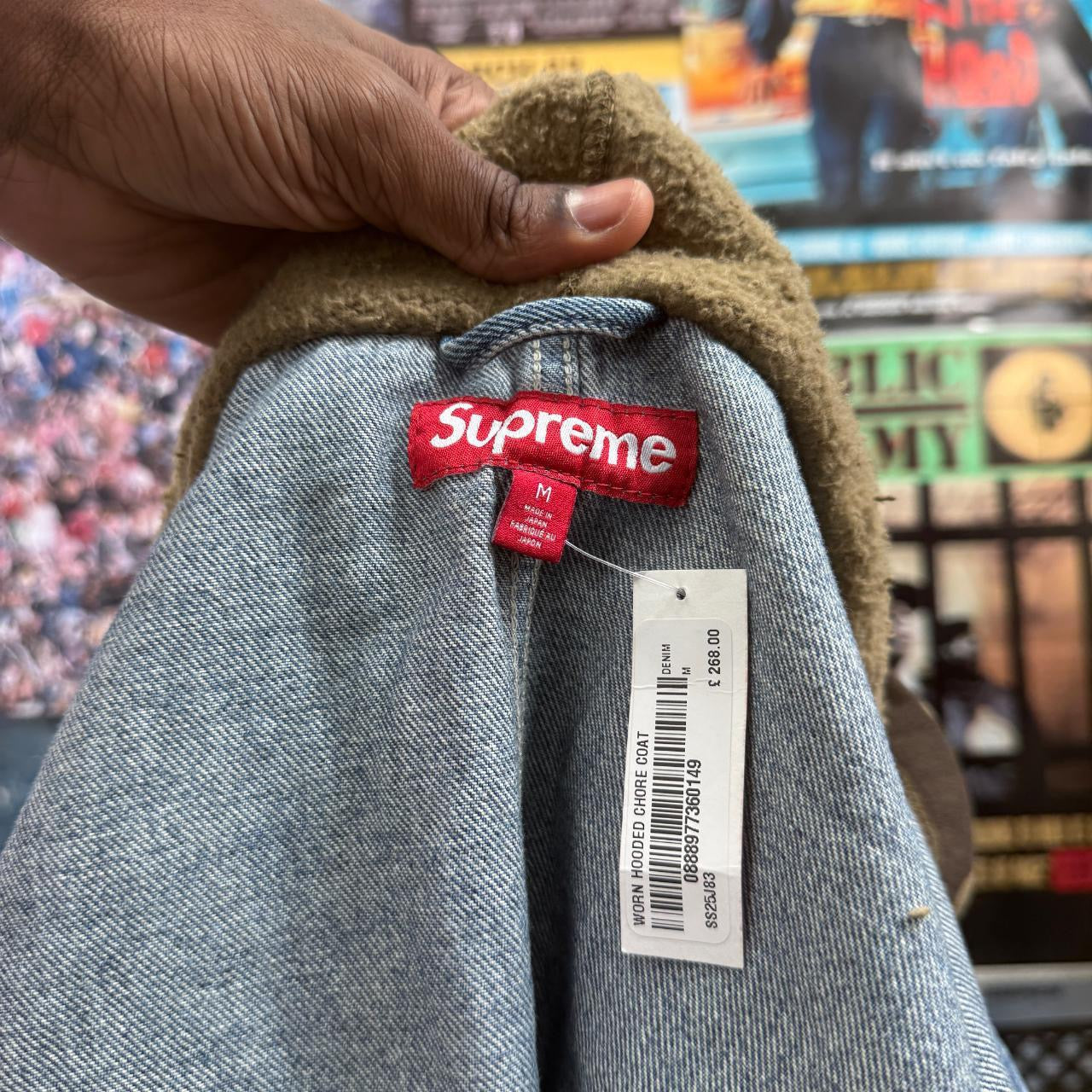 SUPREME SS25 DENIM WORN HOODED CHORE COAT