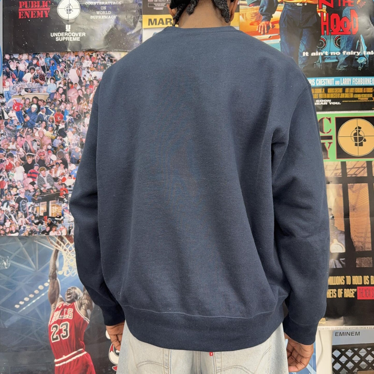 SUPREME FW25 SMALL BOX NAVY CREWNECK