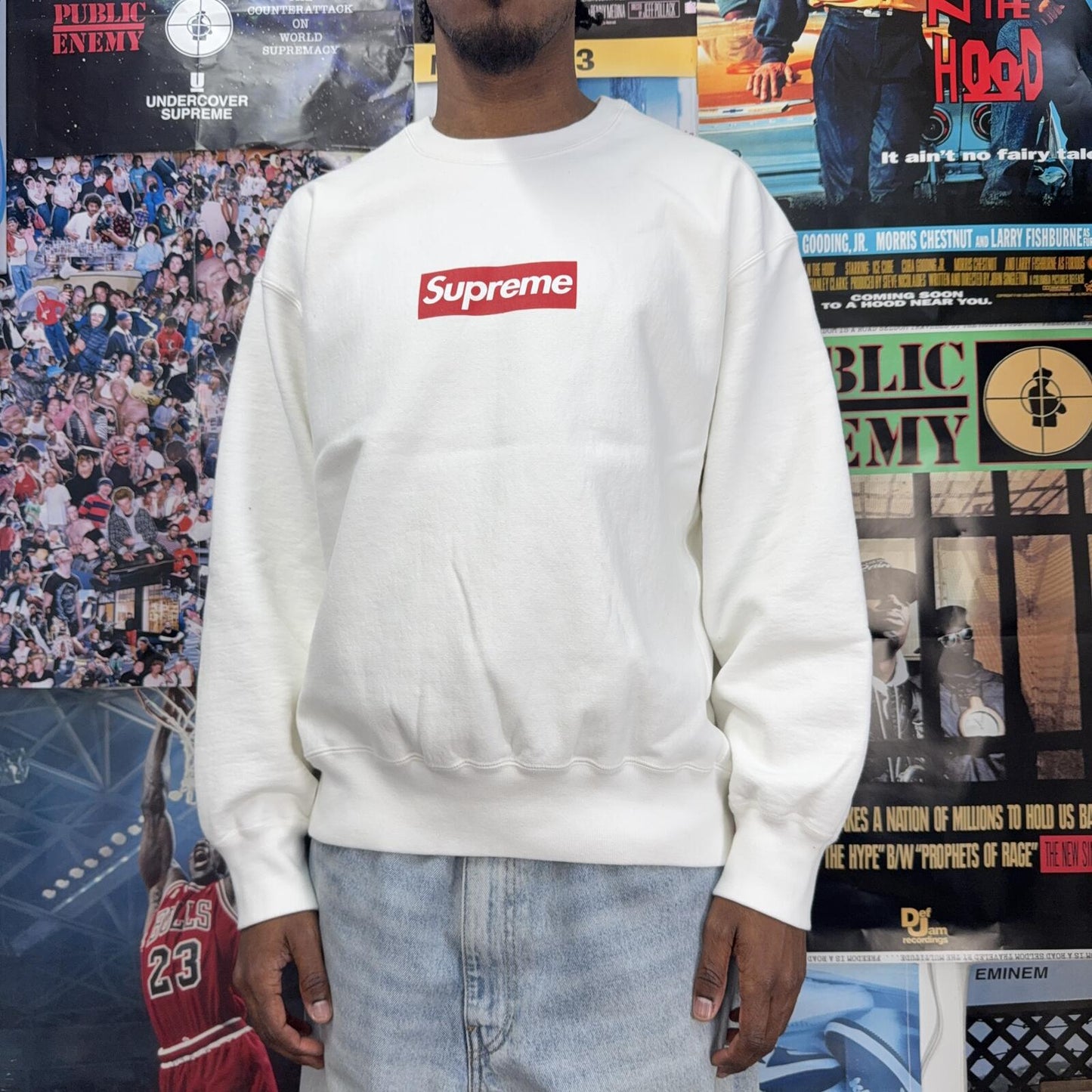 SUPREME SS25 WASHED WHITE BOX LOGO CREWNECK