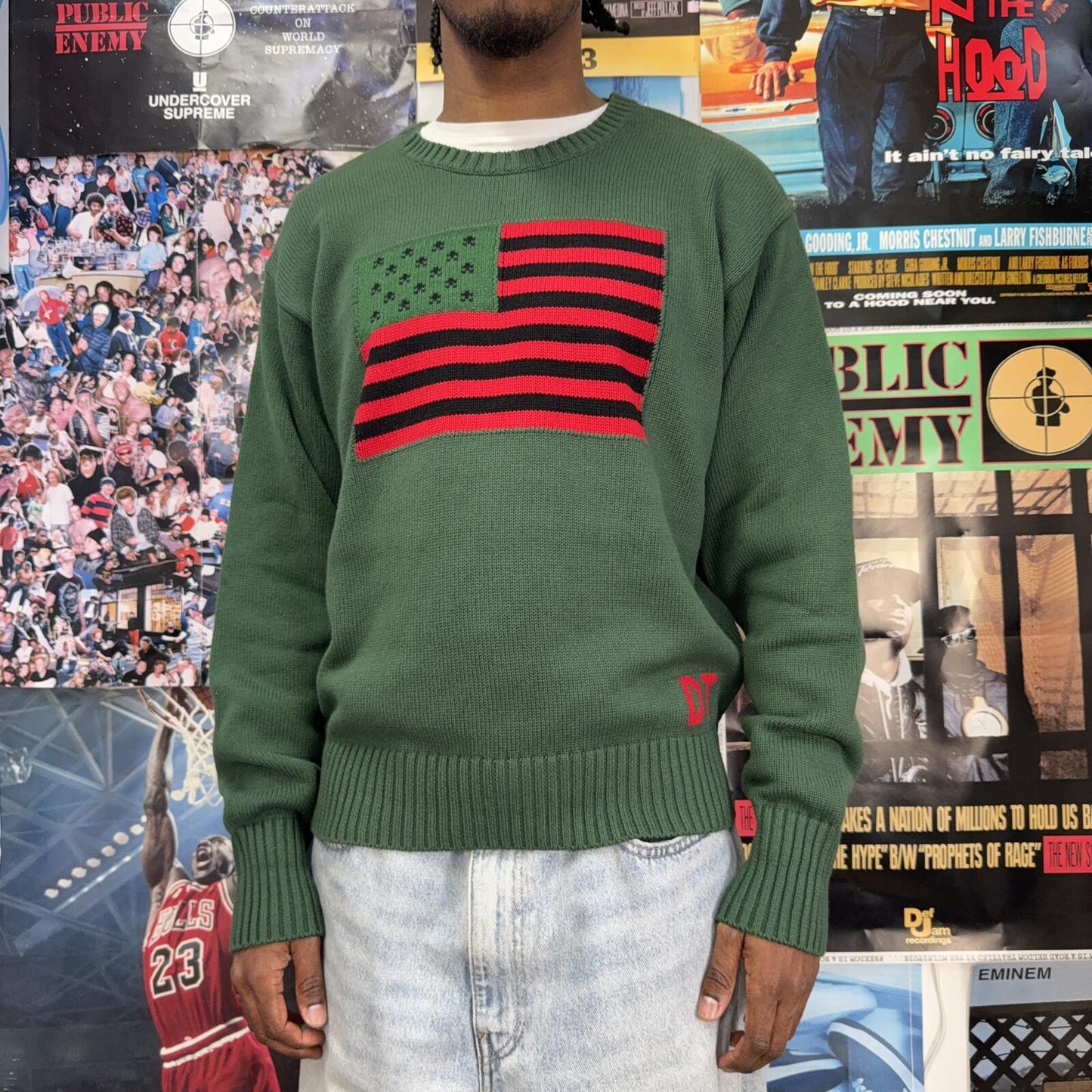 DENIM TEARS 1619 PAN AFRICAN FLAG GREEN KNIT SWEATER