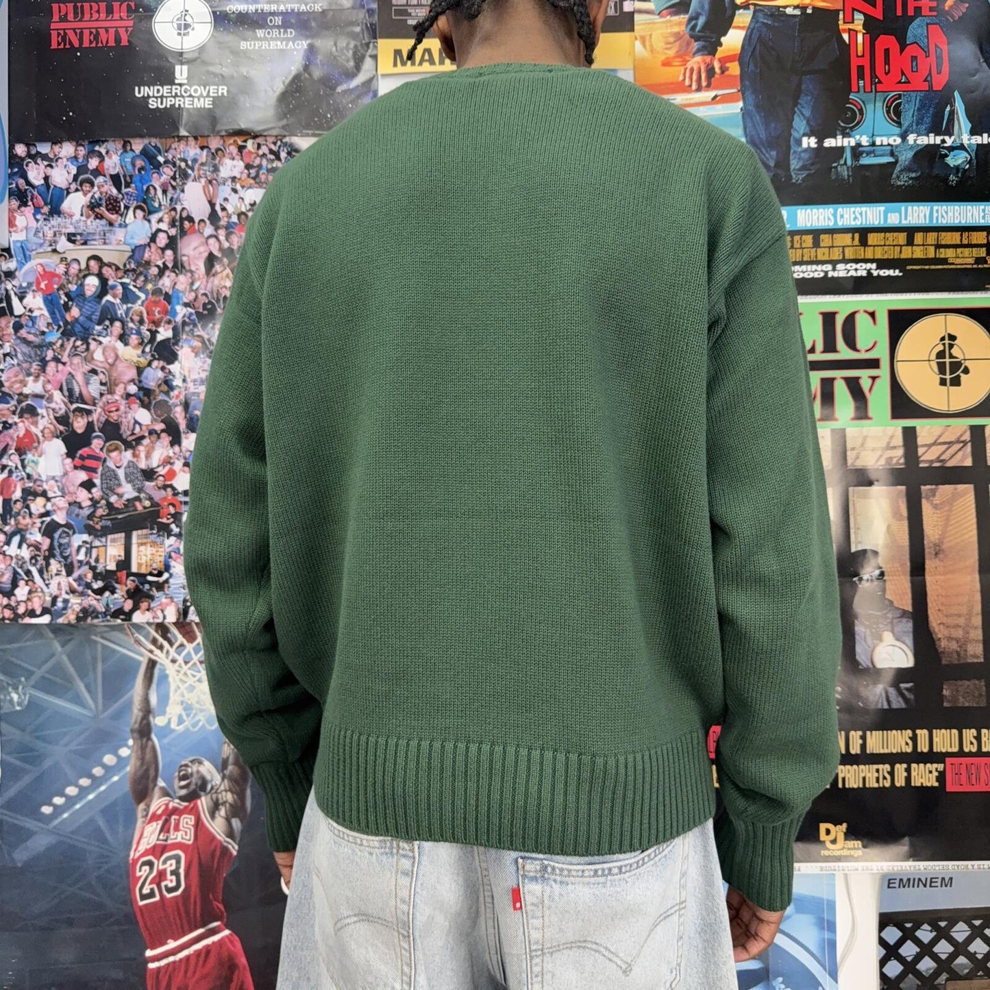 DENIM TEARS 1619 PAN AFRICAN FLAG GREEN KNIT SWEATER