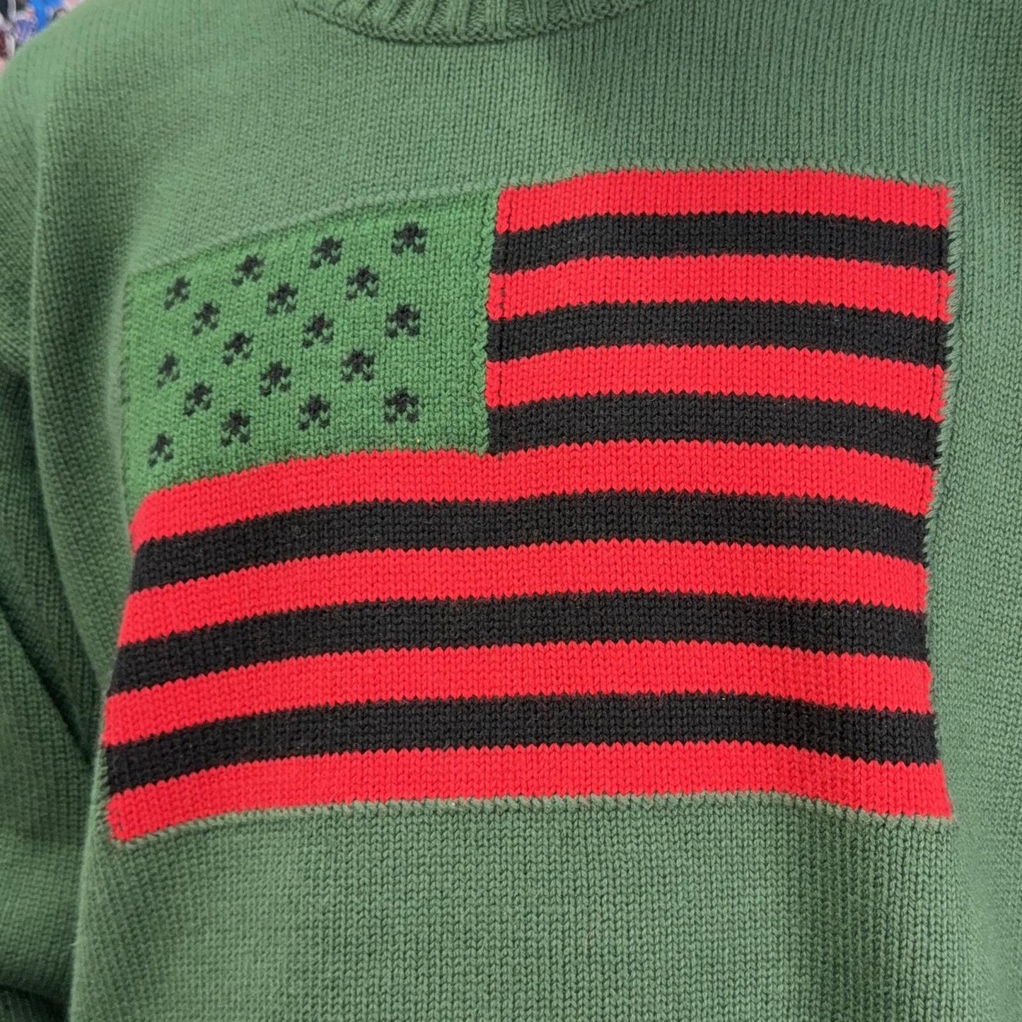 DENIM TEARS 1619 PAN AFRICAN FLAG GREEN KNIT SWEATER