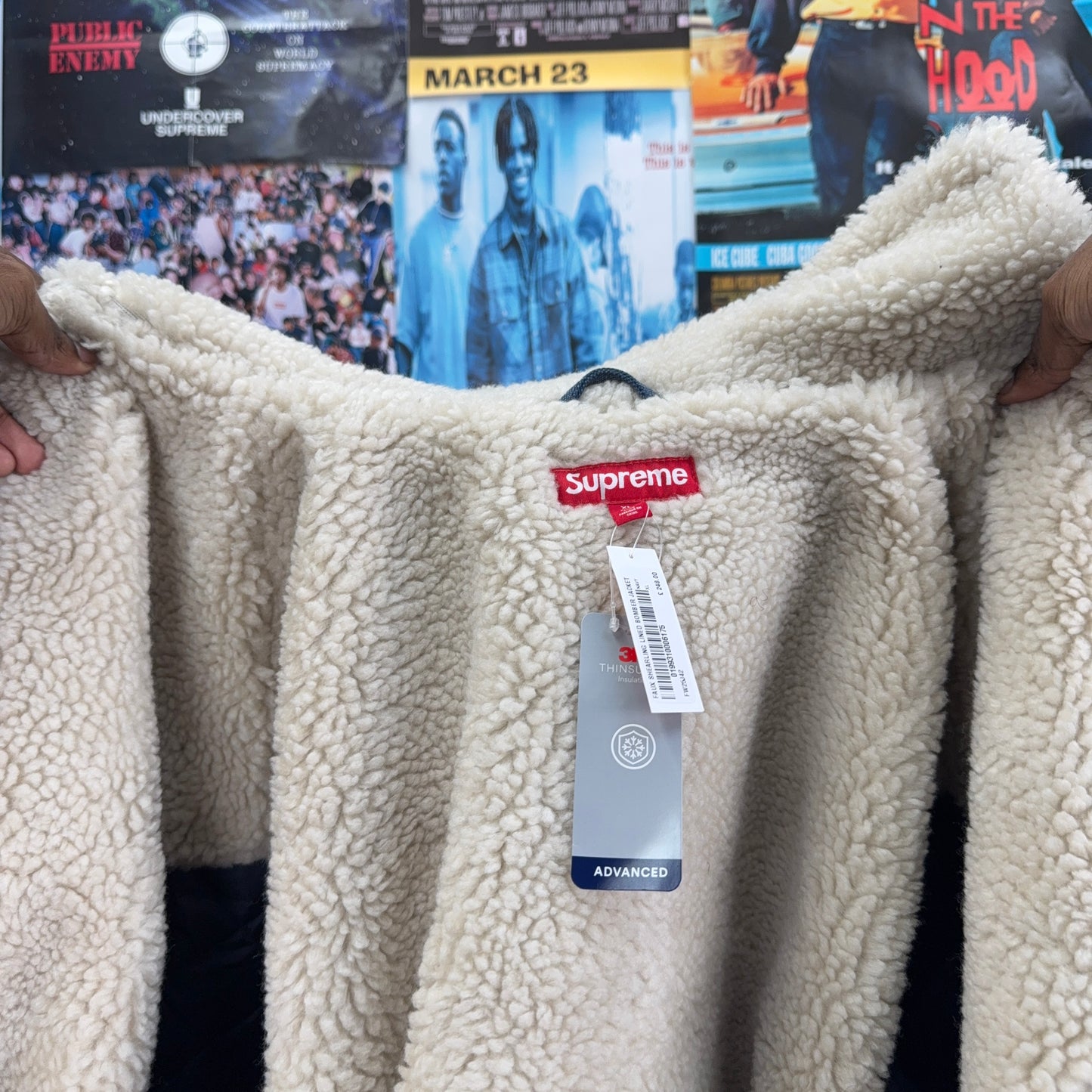 SUPREME FW25 FAUX SHEARLING LINED BOMBER JACKET