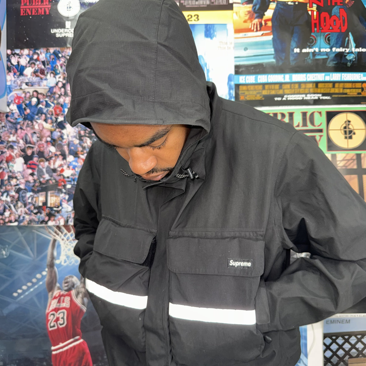 SUPREME HI-VIS TAPED SEAM FW14 JACKET BLACK