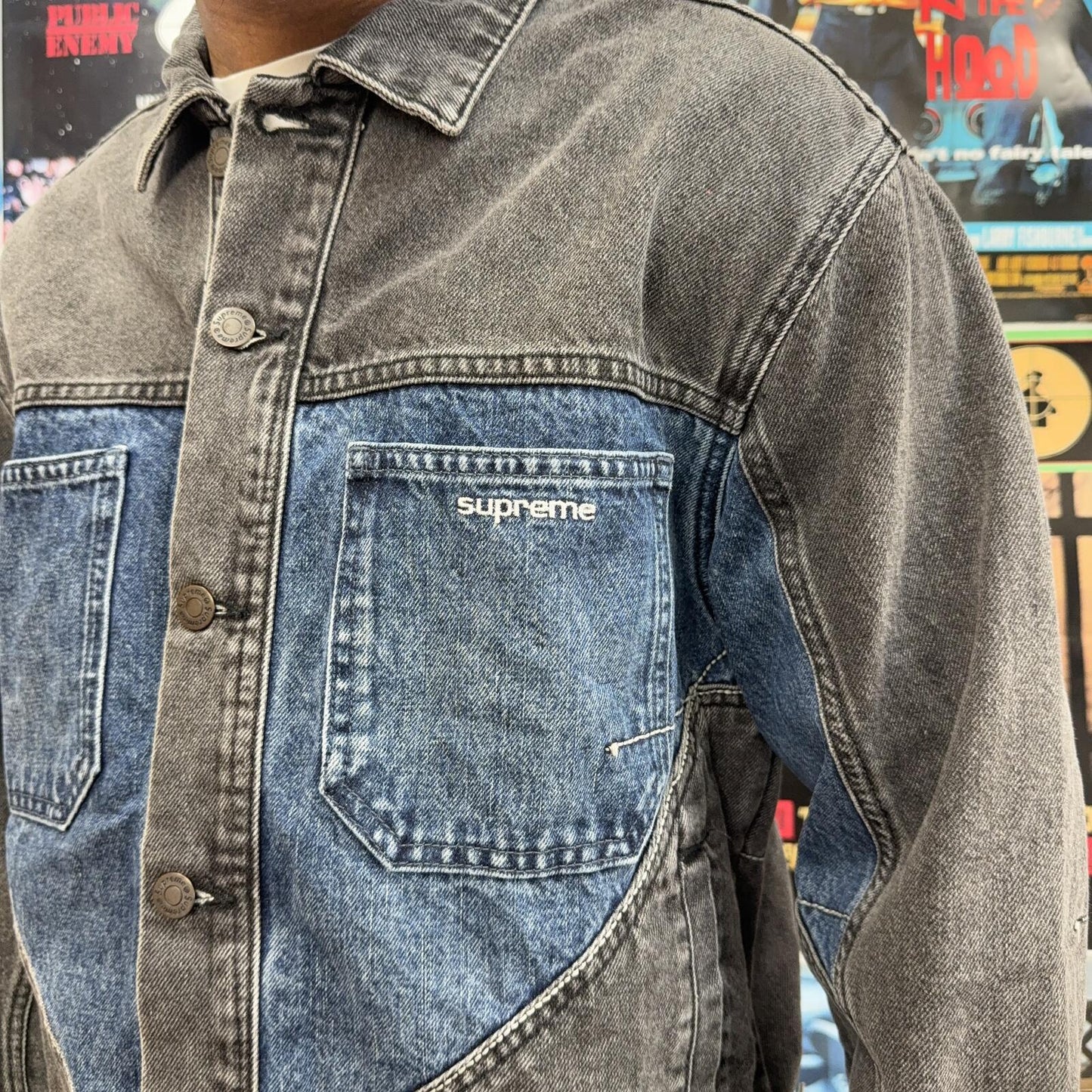 SUPREME FW22 2 TONE PANELED DENIM JACKET