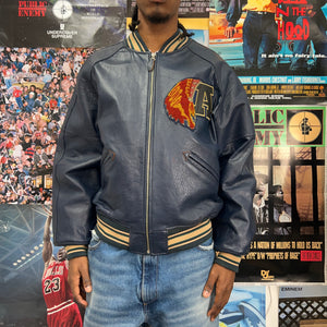 90S AVIREX TOMAHAWKS LEATHER VARSITY JACKET