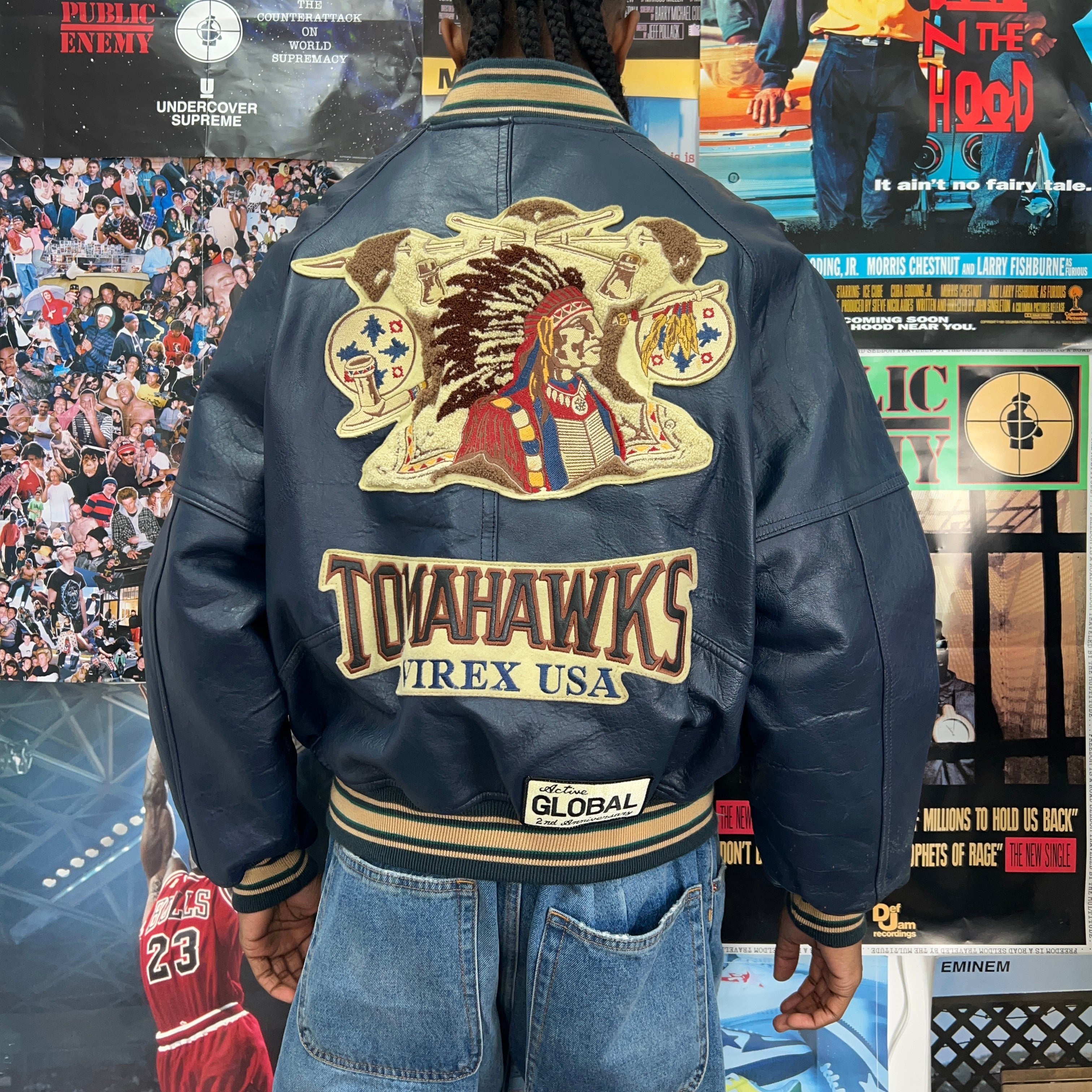 90S AVIREX TOMAHAWKS LEATHER VARSITY JACKET