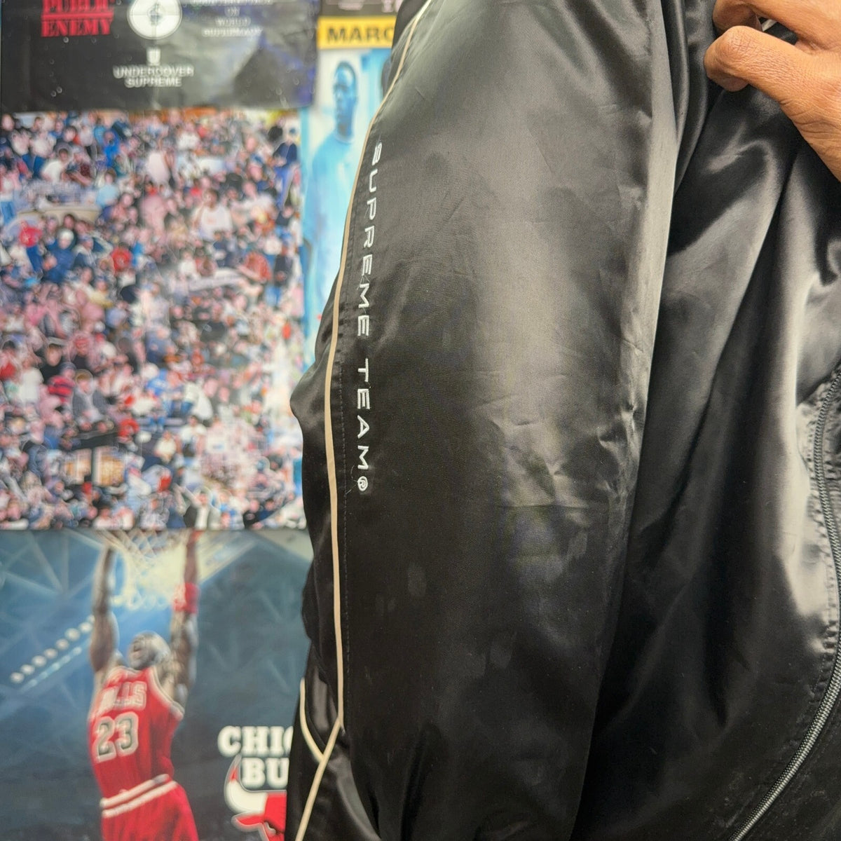 SUPREME SS24 BLACK SATIN HOODED TRACK JACKET