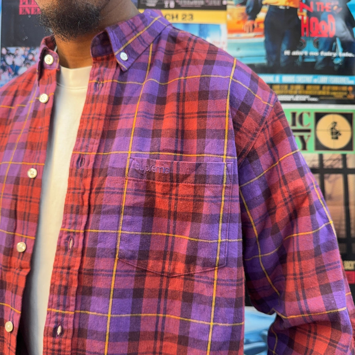 SUPREME FW24 PURPLE PLAID FLANNEL SHIRT