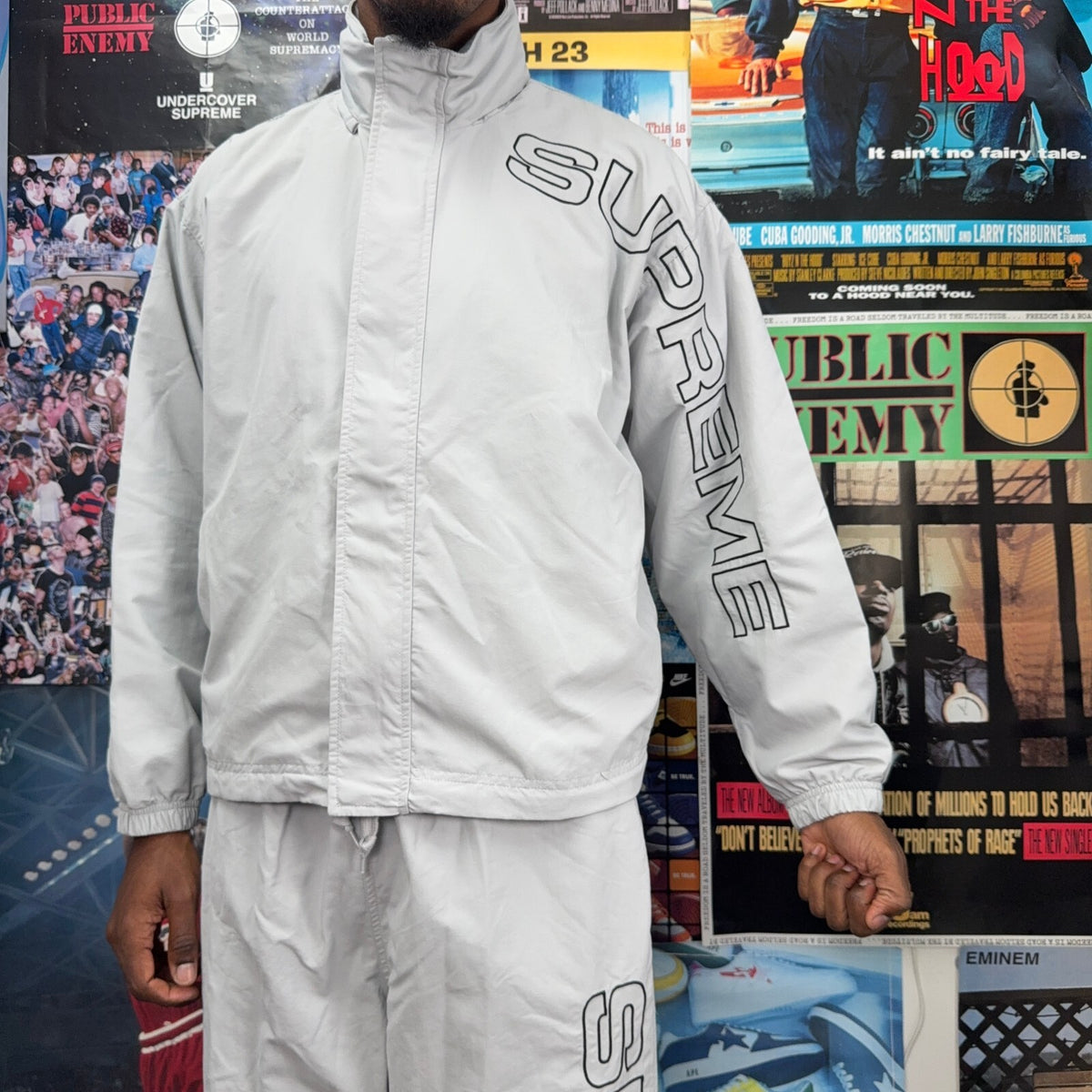 SUPREME FW24 GREY SPELLOUT EMBROIDERY TRACK JACKET