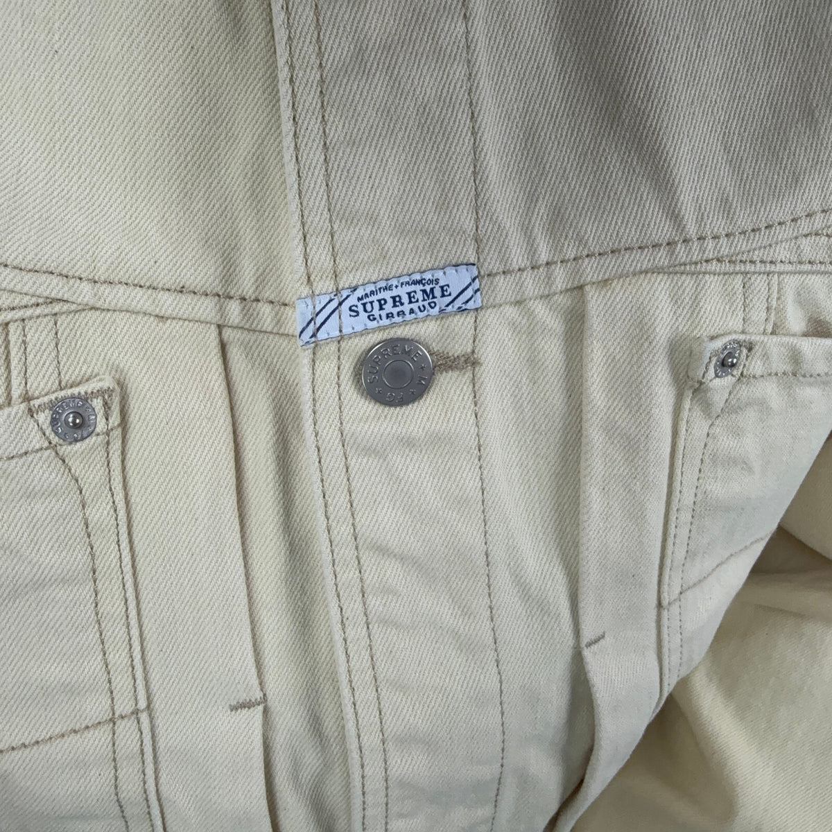 SUPREME MARITHE FRANCOIS GIRBAUD SS25 BEIGE DENIM TRUCKER JACKET