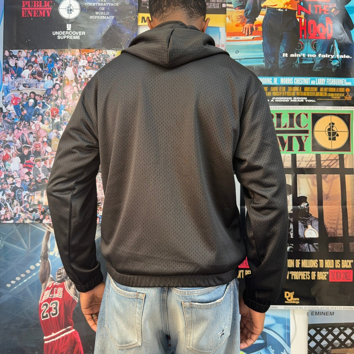 STUSSY BLACK ATHLETIC MESH HOODIE
