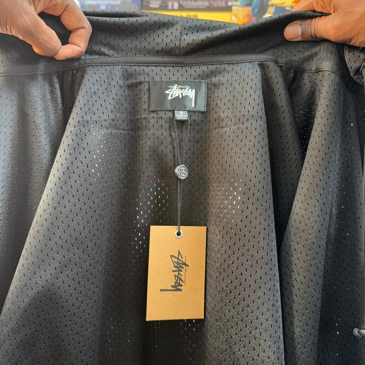 STUSSY BLACK ATHLETIC MESH HOODIE
