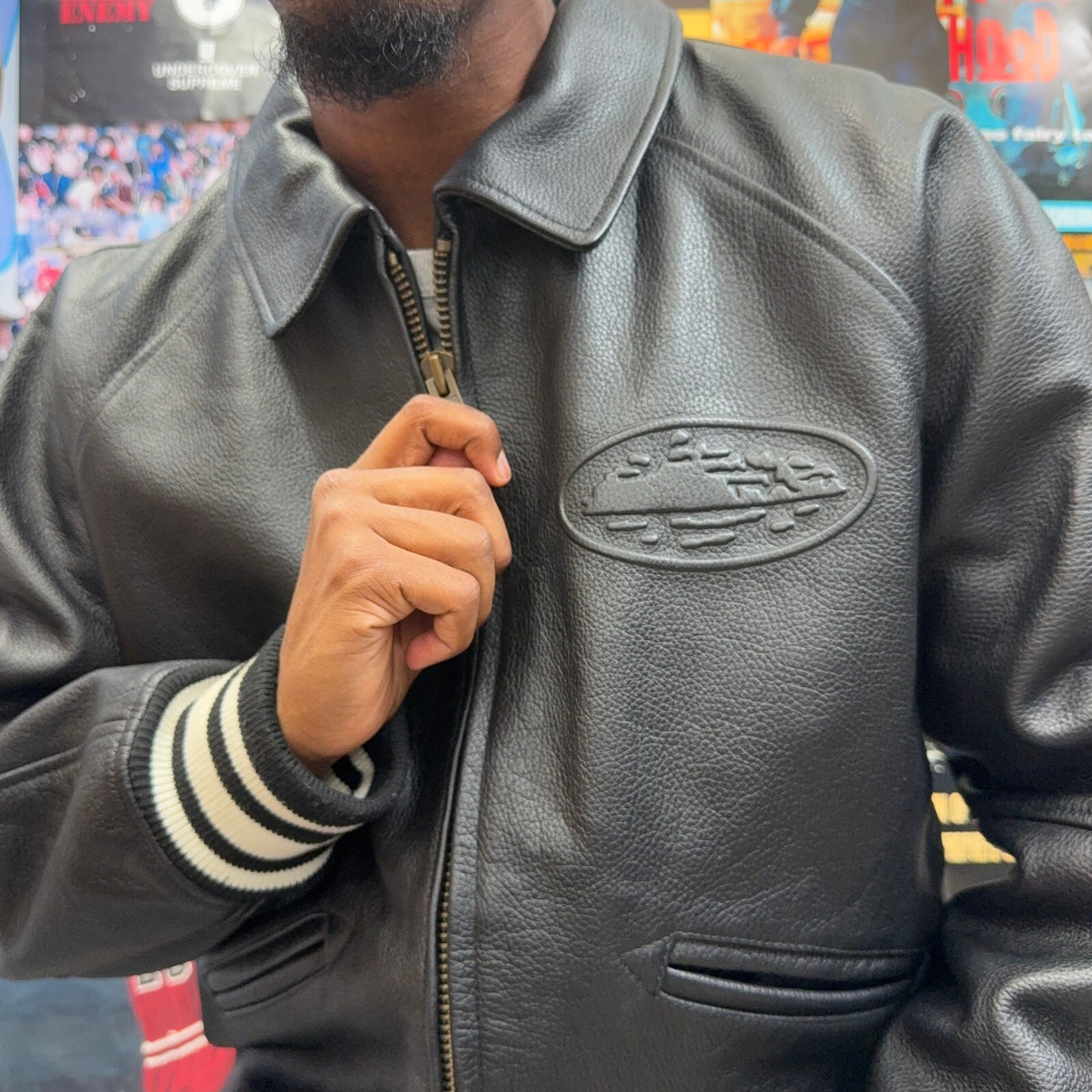 CORTEIZ BLACK SKYDIVE LEATHER JACKET