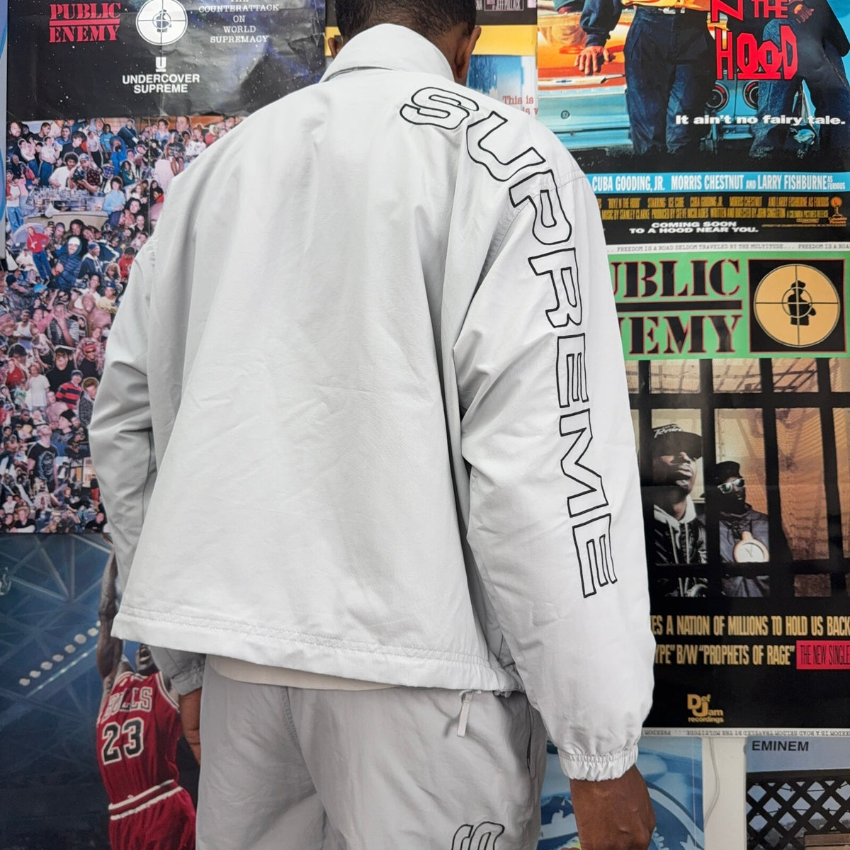 SUPREME FW24 GREY SPELLOUT EMBROIDERY TRACK JACKET