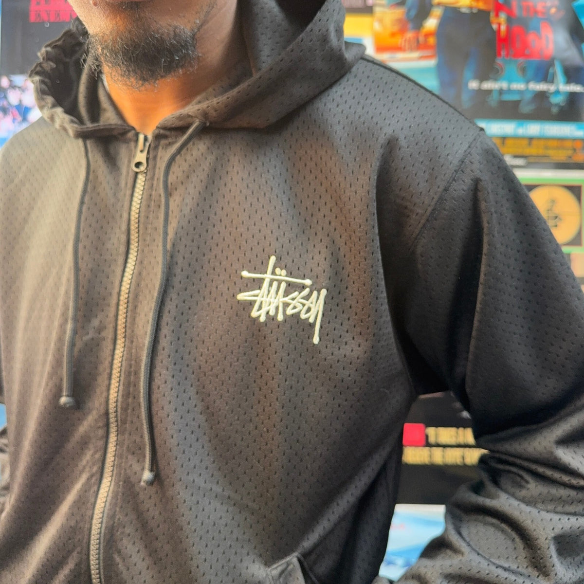 STUSSY BLACK ATHLETIC MESH HOODIE