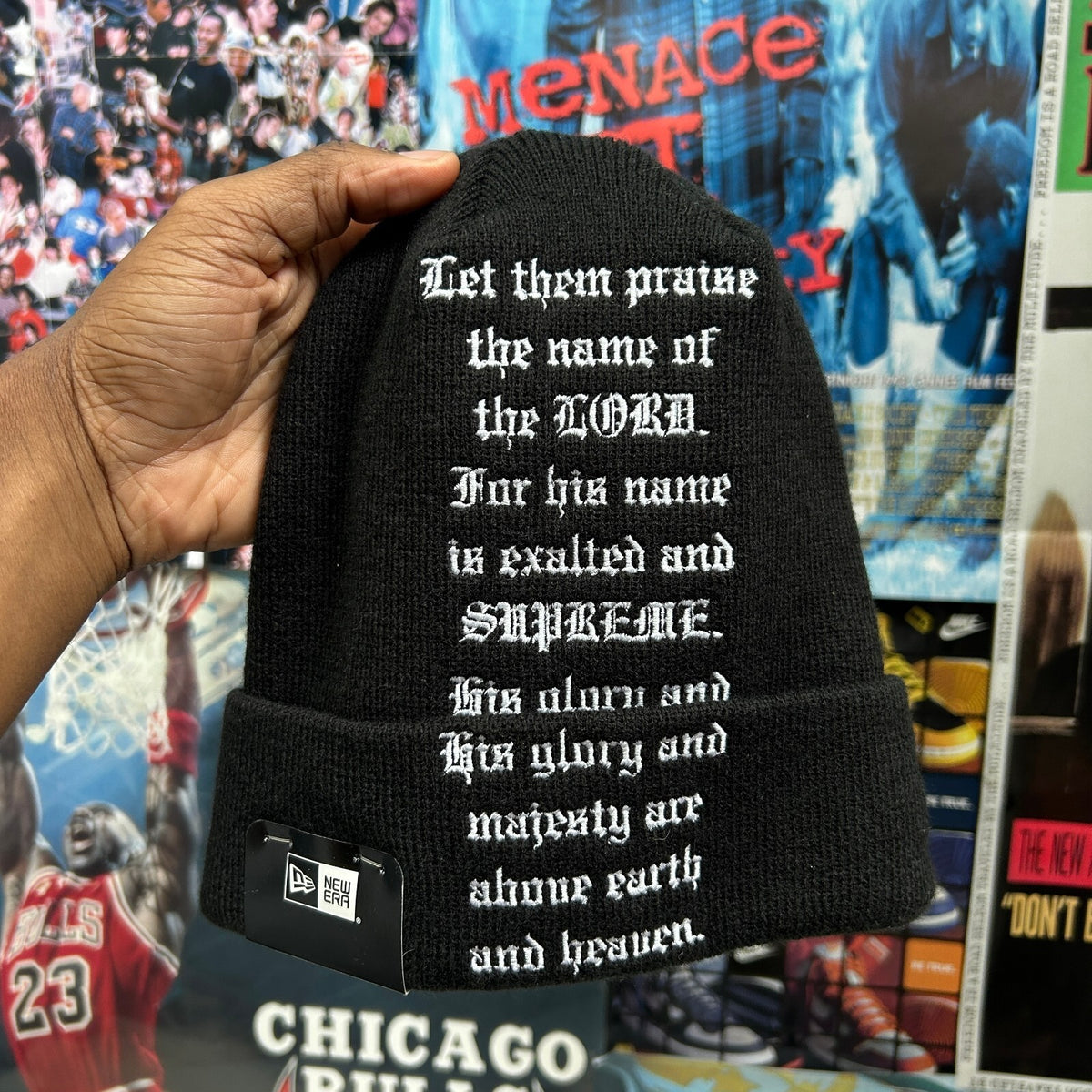 SUPREME FW23 NEW ERA PSALMS BLACK BEANIE