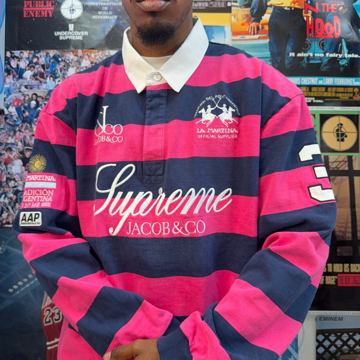 SUPREME LA MARTINA SS26 POLO PINK AND NAVY