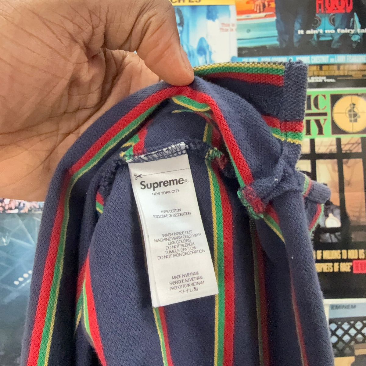 SUPREME SS26 WASHED STRIPED NAVY POLO SHIRT