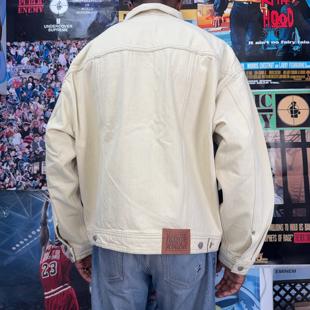 SUPREME MARITHE FRANCOIS GIRBAUD SS25 BEIGE DENIM TRUCKER JACKET