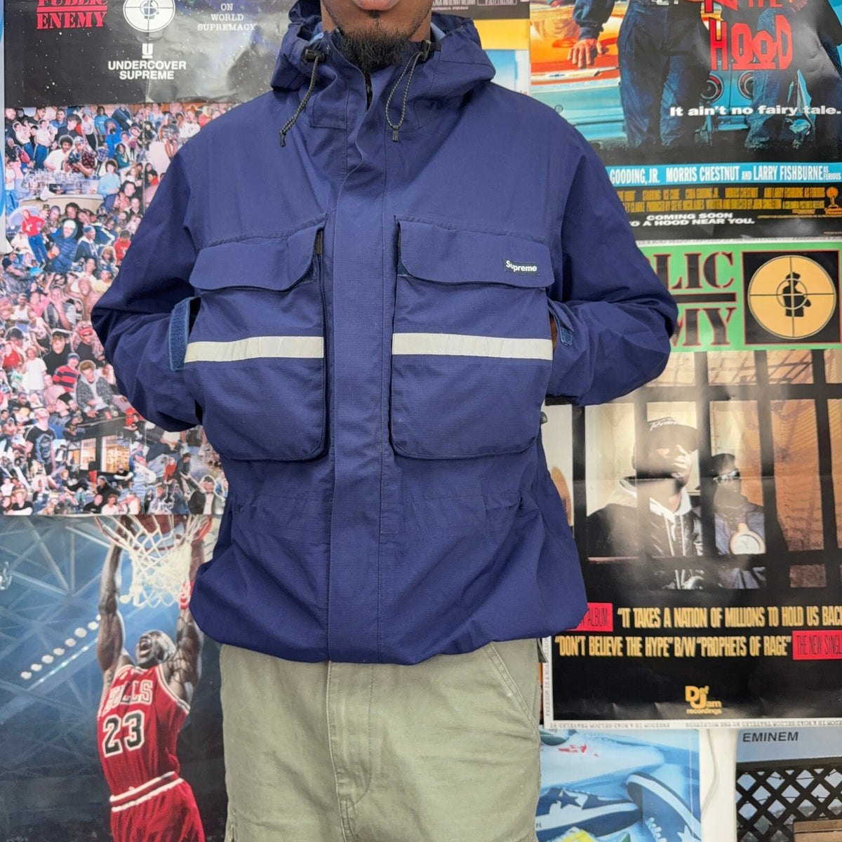 SUPREME HI-VIS TAPED SEAM FW14 JACKET BLUE