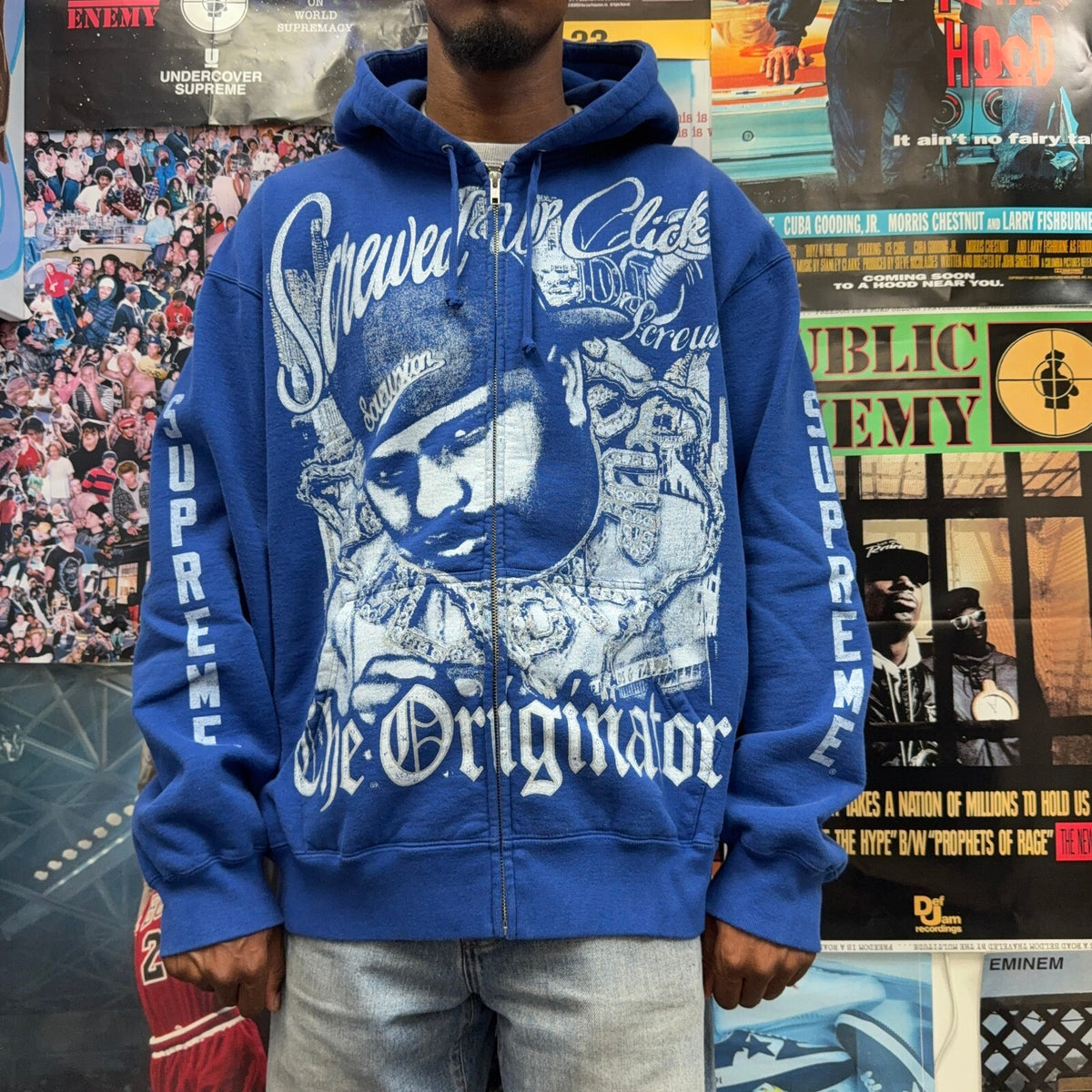 SUPREME SS26 DJ SCREW BLUE ZIP UP HOODIE