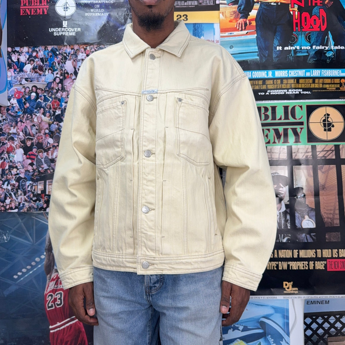 SUPREME MARITHE FRANCOIS GIRBAUD SS25 BEIGE DENIM TRUCKER JACKET