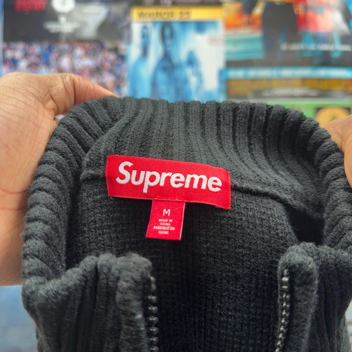 SUPREME FW25 SCRIPT STRIPE HALF ZIP SWEATER