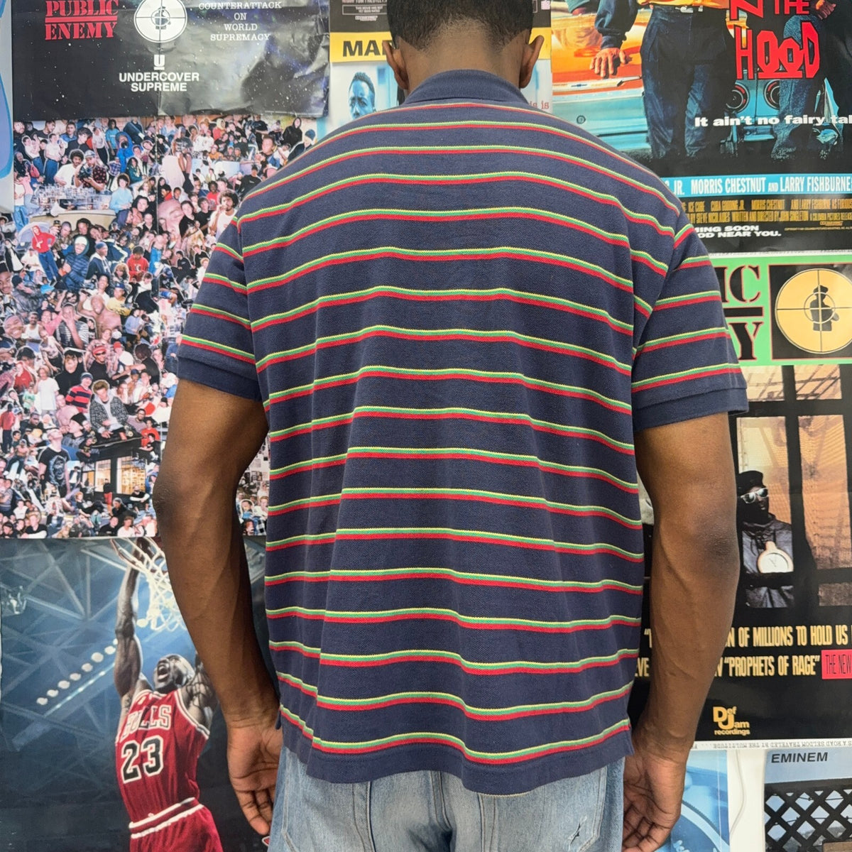 SUPREME SS26 WASHED STRIPED NAVY POLO SHIRT